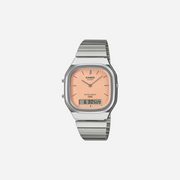 Casio Vintage AQ-240E-4A Orange Dial Analog Digital Stainless Steel Watch with Dual Time D430