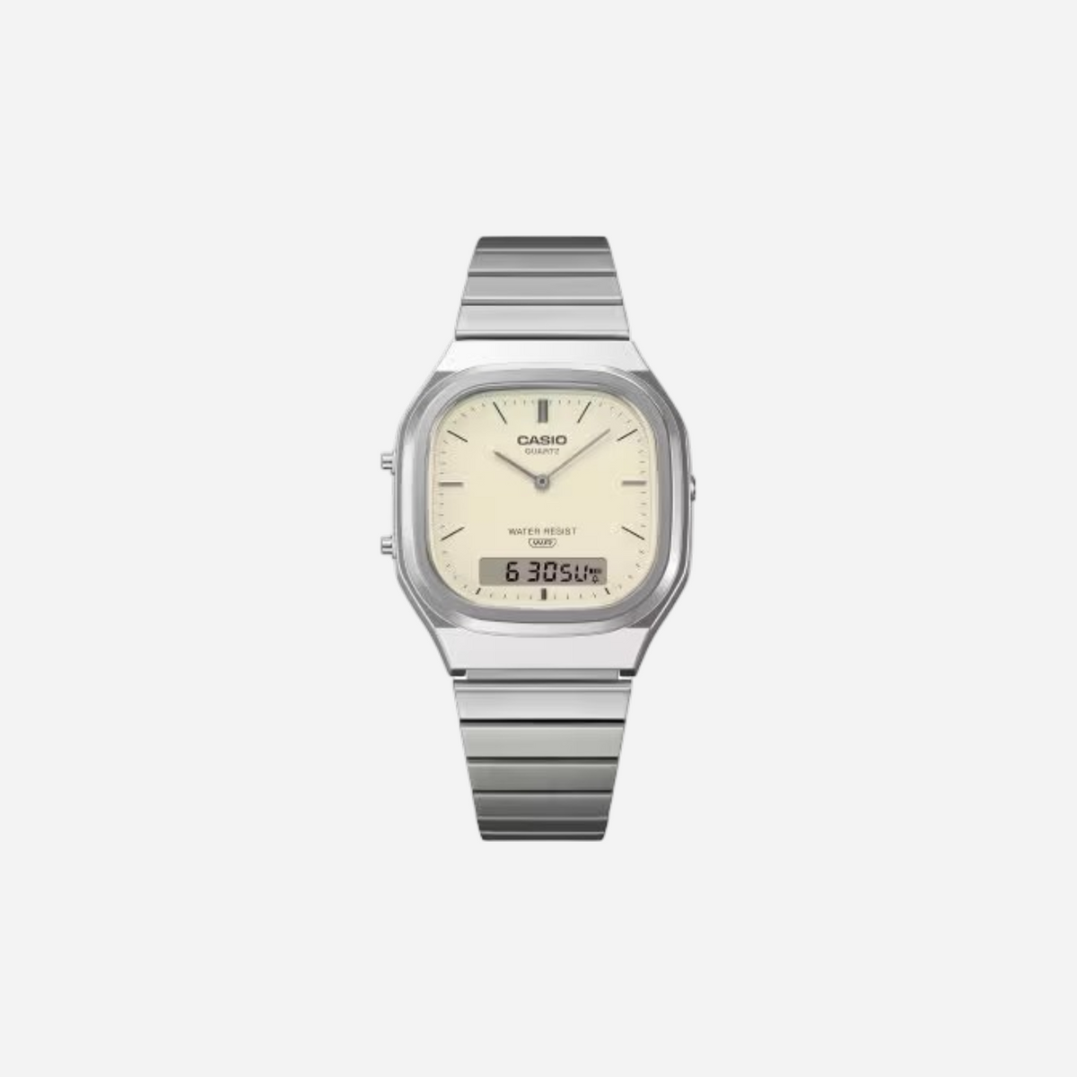 Casio Vintage AQ-240E-7A2 Gentle Off-White Dial Analog Digital Stainless Steel Watch with Dual Time D431