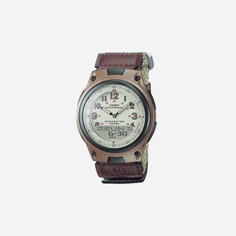 Casio AW80V-5BV Analog-Digital Combination Cream Dial Brown Cloth Band Watch