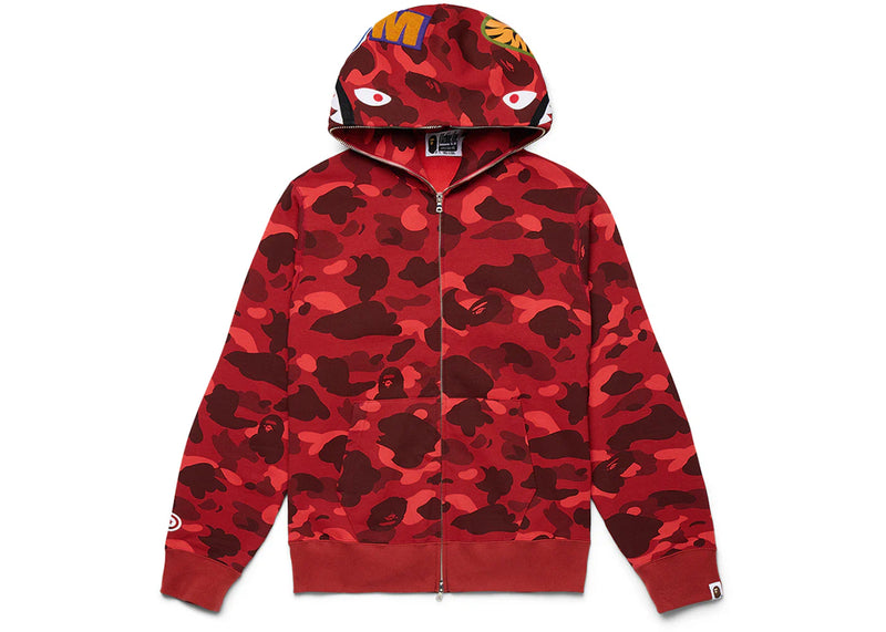 Bape Color Camo Shark Full Zip Hoodie Red