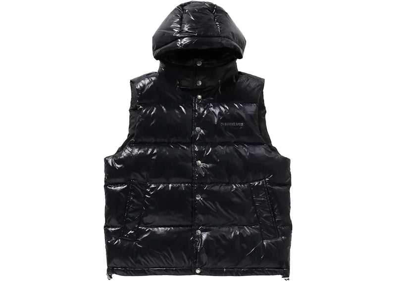 Bape Line Camo Debossed Nylon Down Vest Black