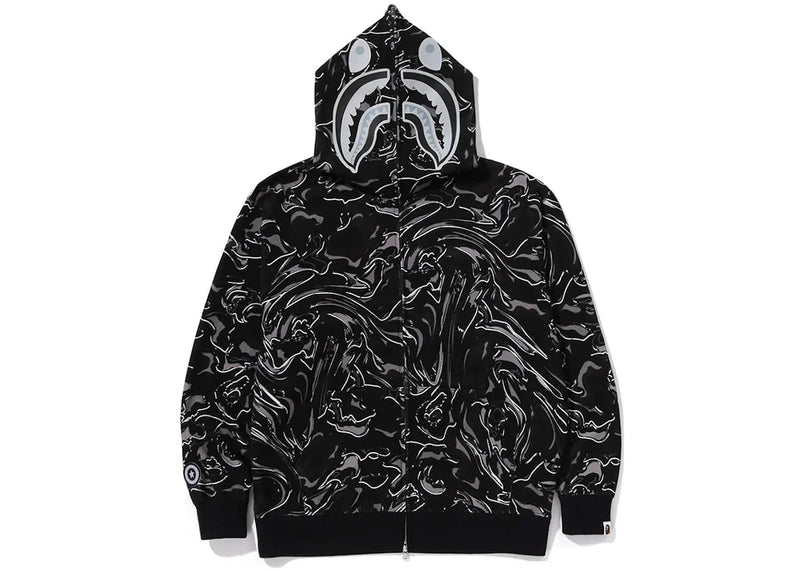 Bape Marbling Camo Shark Relaxed Fit Full Zip Hoodie Black