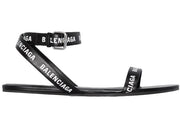 Balenciaga Black Logo Print Sandals Black Leather