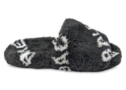 Balenciaga Furry Slide Fake Fur Logo Allover Black White