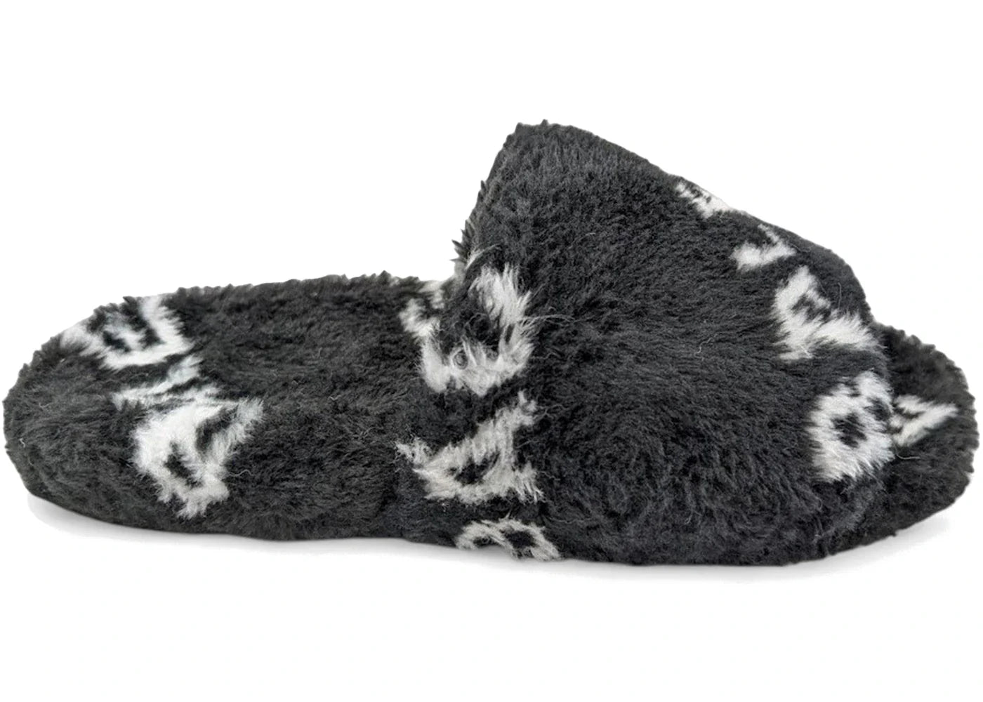 Balenciaga Furry Slide Fake Fur Logo Allover Black White