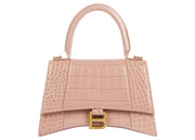 Balenciaga Hourglass Top Handle Bag Small Crocodile Embossed Beige