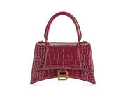 Balenciaga Hourglass Top Handle Small Crocodile Embossed Bright Red