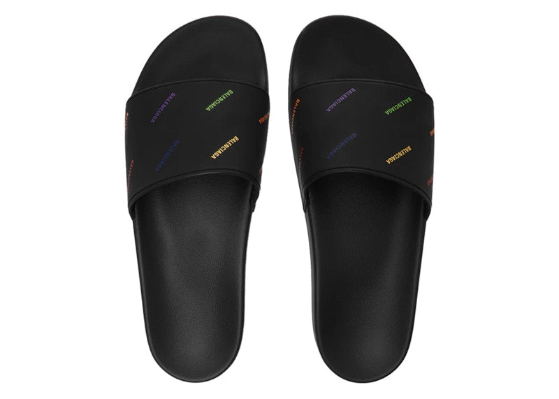 Balenciaga Pride Pool Slides Black White Multi