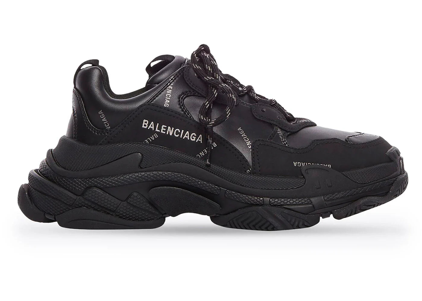 Balenciaga Triple S AllOver Logo Black Grey Leather Free