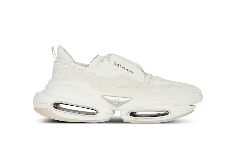 Balmain B-Bold Low-Top White Suede