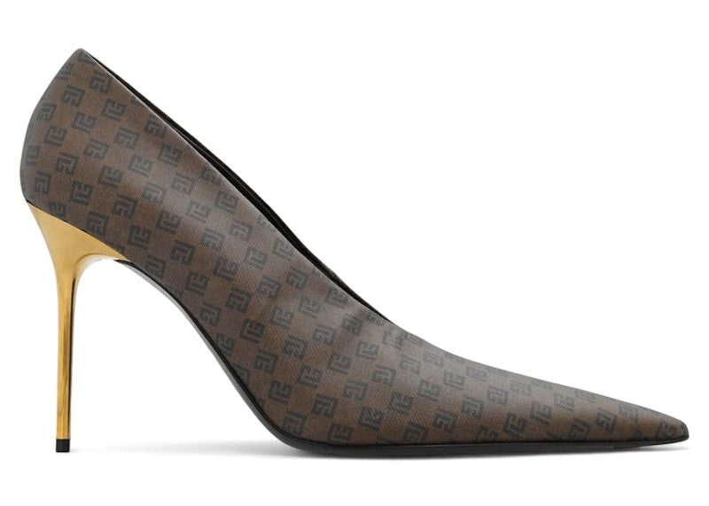 Balmain Monogrammed Stiletto Pumps Brown Black (Women's)