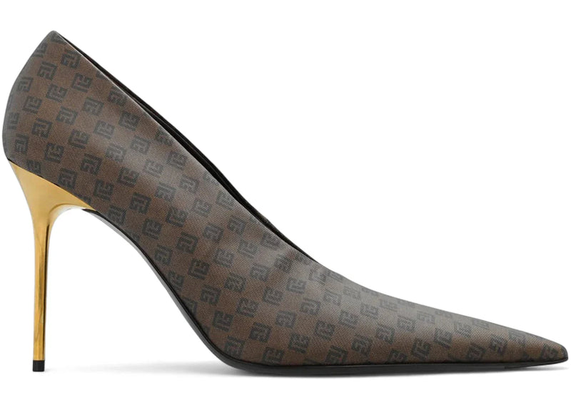 Balmain Monogrammed Stiletto Pumps Brown Black (Women's)