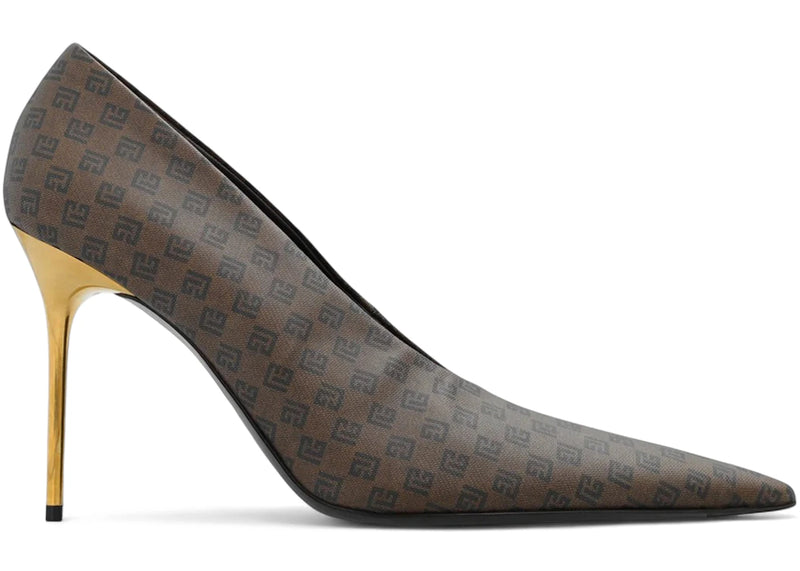 Balmain Monogrammed Stiletto Pumps Brown Black (Women's)