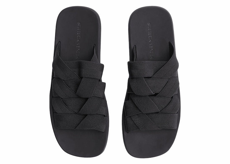 Bottega Veneta Intrecciato Elastic Slides Black