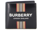 Burberry Bi-Fold Icon Stripe Leather Wallet Black