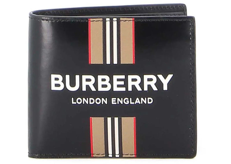 Burberry Bi-Fold Icon Stripe Leather Wallet Black