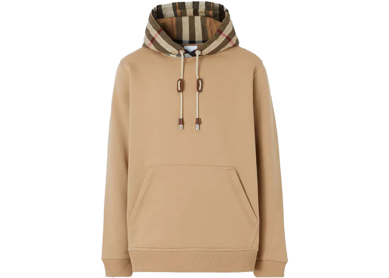 Burberry Check Hood Cotton Hoodie Camel