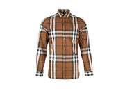 Burberry Check Stretch Cotton Poplin Shirt Russet Brown