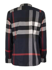 Burberry Check Stretch Cotton Poplin Shirt Navy