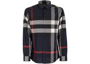 Burberry Check Stretch Cotton Poplin Shirt Navy
