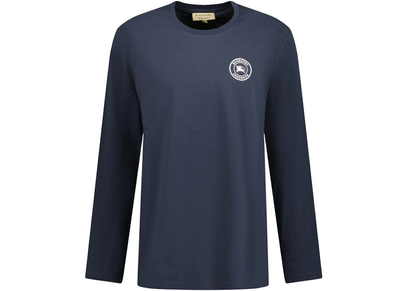 Burberry Embroidered Logo Cotton Long Sleeve T-Shirt Navy