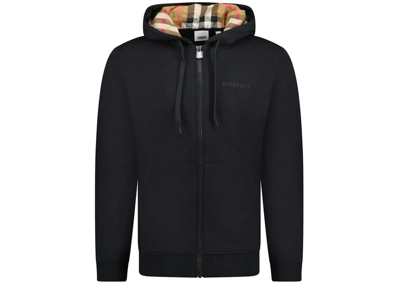Burberry Hove Check Embroidery Logo Zip Hoodie Black
