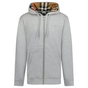 Burberry Hove Check Embroidery Logo Zip Hoodie Pale Grey
