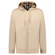 Burberry Hove Check Embroidery Logo Zip Hoodie Soft Fawn