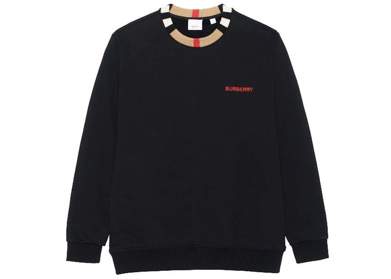 Burberry Icon Stripe Trim Cotton Sweatshirt Black