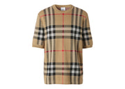 Burberry Shorts-sleeve Check Silk Wool Jacquard Top Archive Beige