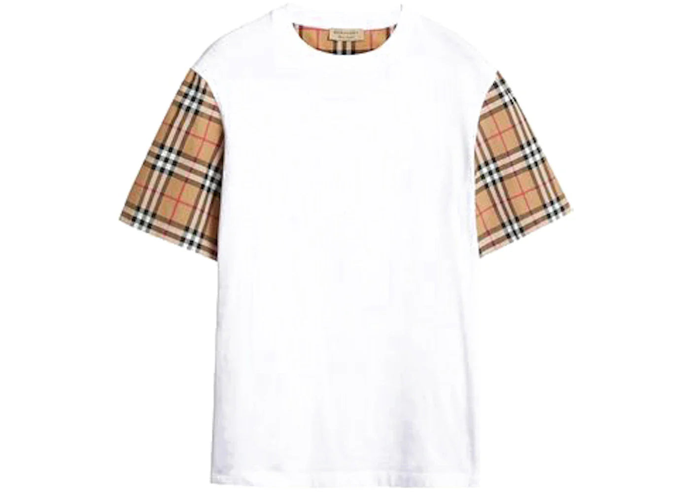 Burberry Stretch Check Sleeves Cotton T-Shirt White