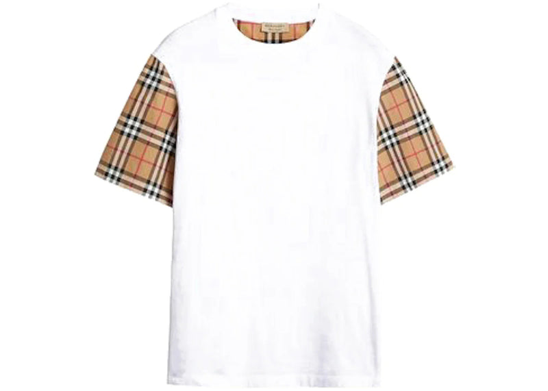 Burberry Stretch Check Sleeves Cotton T-Shirt White