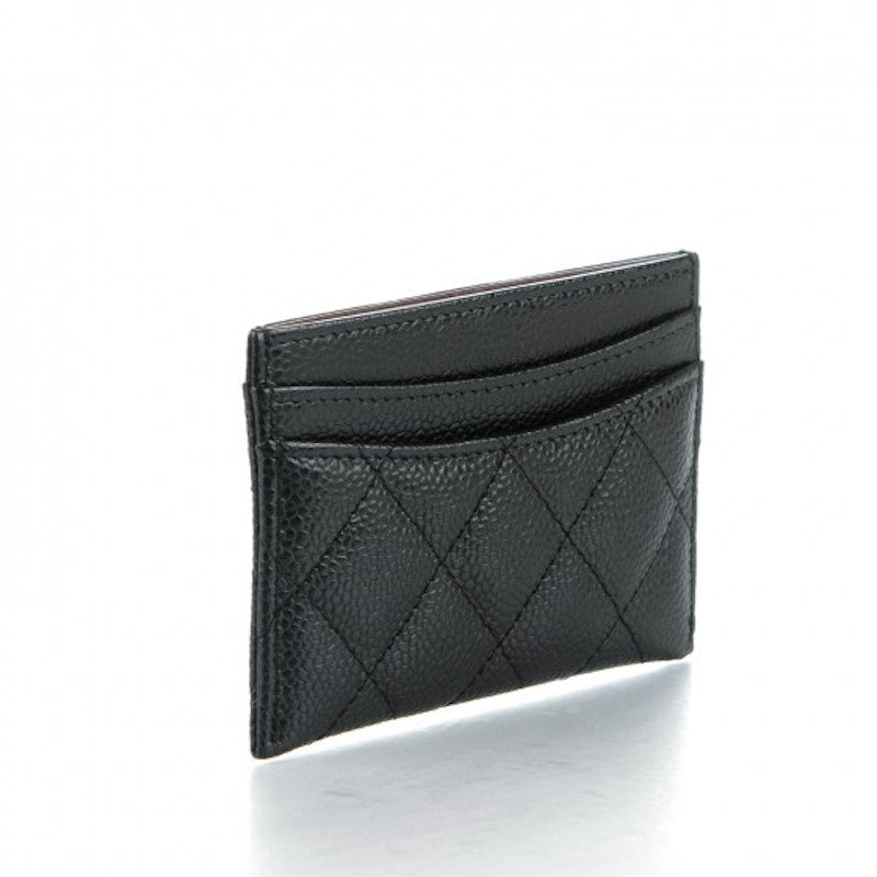 Chanel Card Holder Quilted Caviar Silver-tone Black