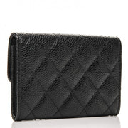 Chanel Flap Card Holder Quilted Caviar Silver-tone Black