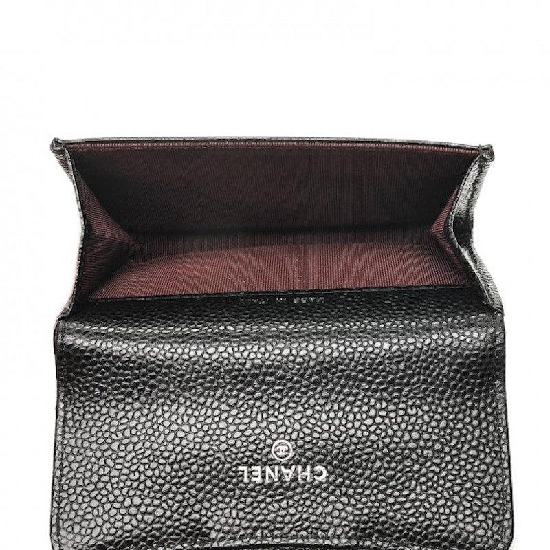 Chanel Flap Card Holder Quilted Caviar Silver-tone Black