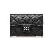 Chanel Flap Card Holder Quilted Caviar Silver-tone Black