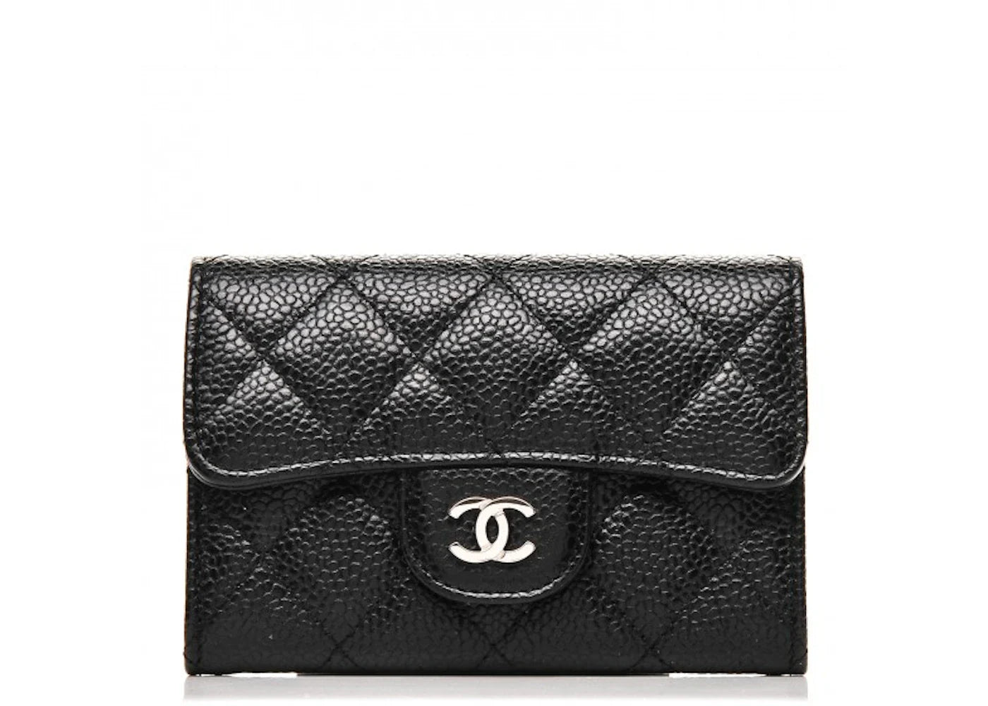Chanel Flap Card Holder Quilted Caviar Silver-tone Black