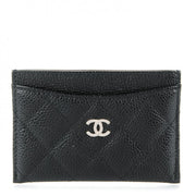 Chanel Card Holder Quilted Caviar Silver-tone Black
