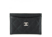 Chanel Card Holder Quilted Caviar Silver-tone Black