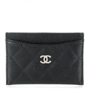 Chanel Card Holder Quilted Caviar Silver-tone Black