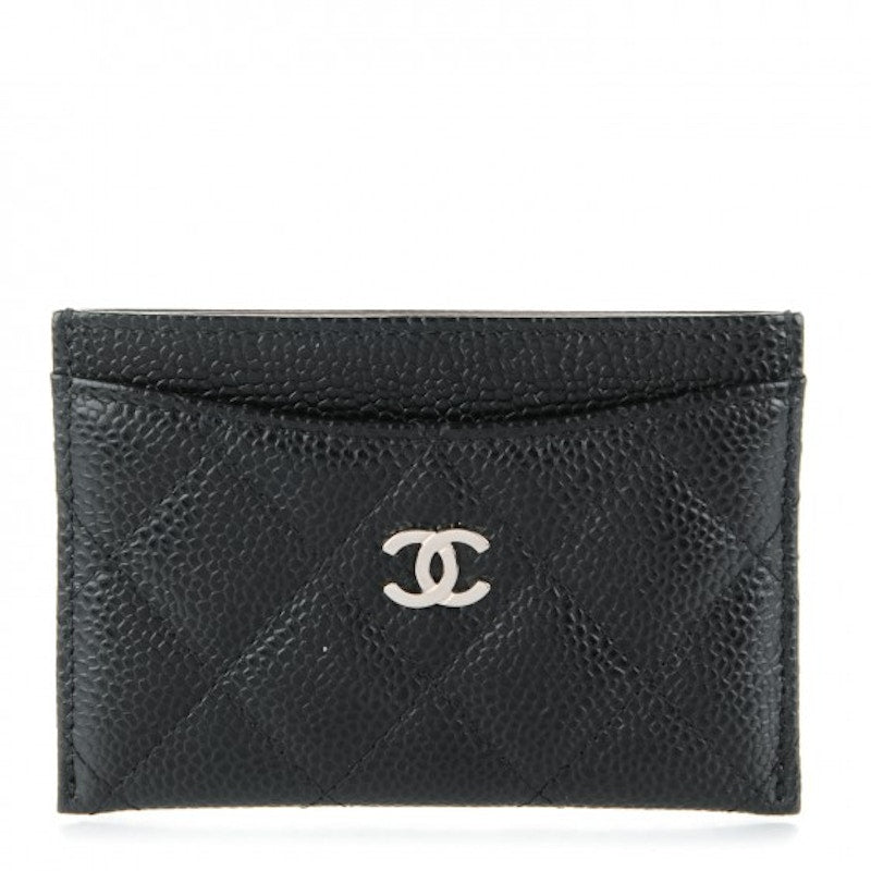 Chanel Card Holder Quilted Caviar Silver-tone Black