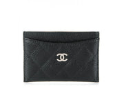 Chanel Card Holder Quilted Caviar Silver-tone Black