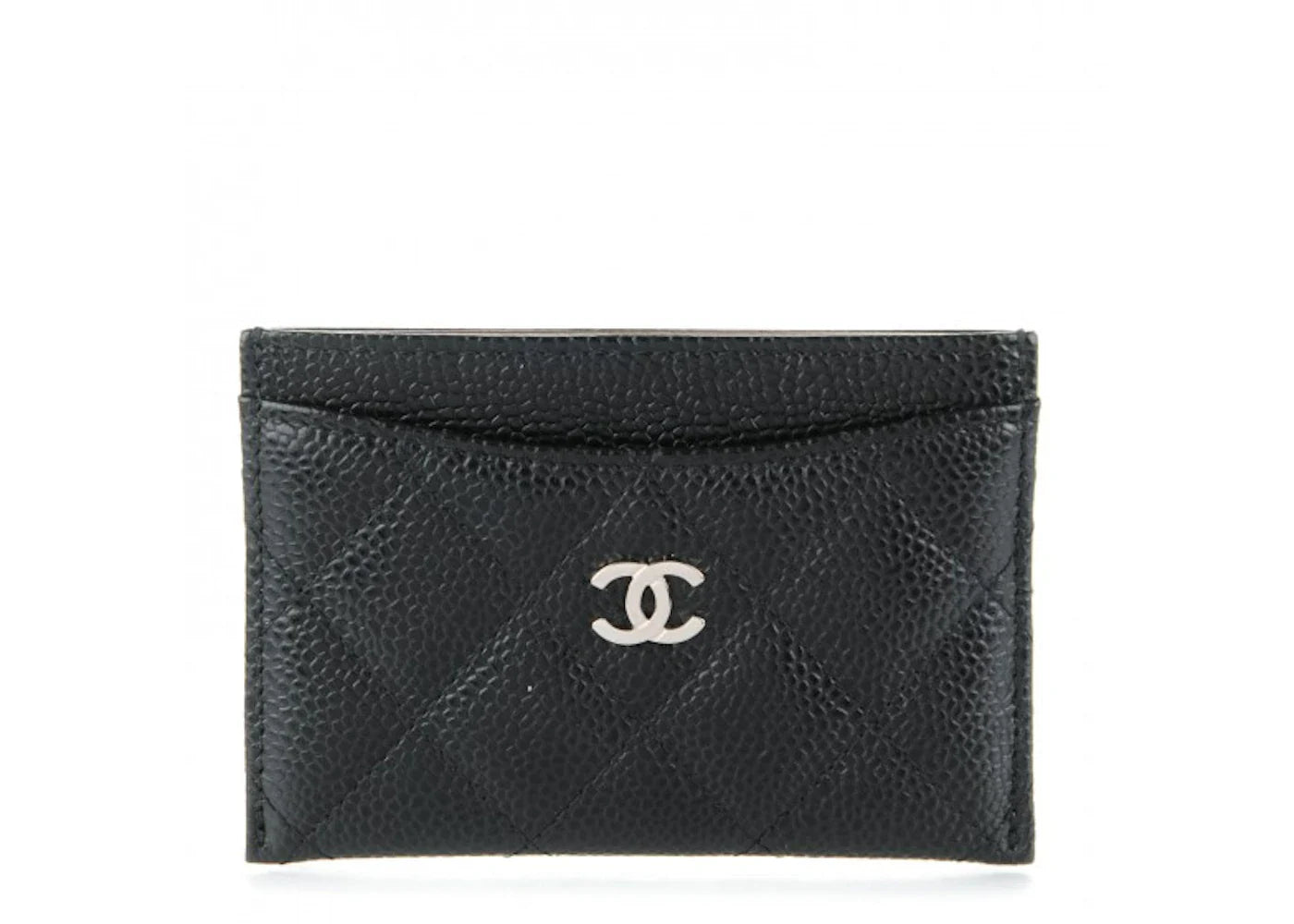 Chanel Card Holder Quilted Caviar Silver-tone Black