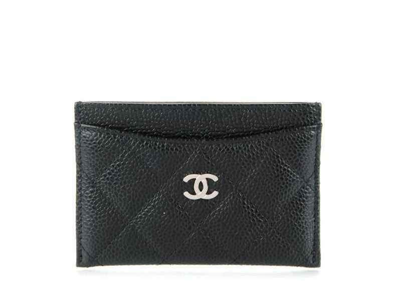 Chanel Card Holder Quilted Caviar Silver-tone Black