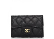 Chanel Card Holder Quilted Caviar Gold-tone Black