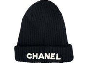 Chanel Cloche White Sequin Letter Logo Beanie AA8446 Black