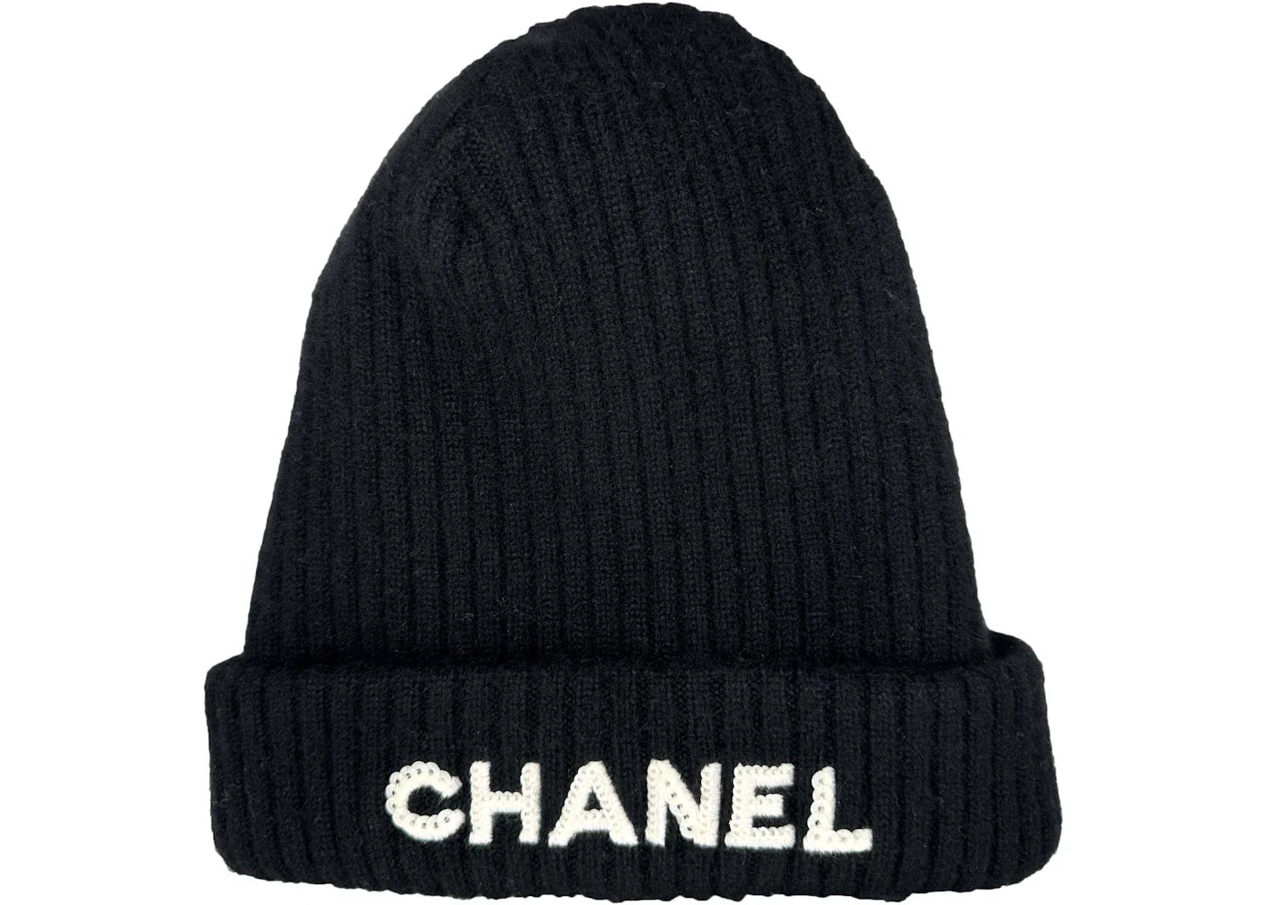 Chanel Cloche White Sequin Letter Logo Beanie AA8446 Black