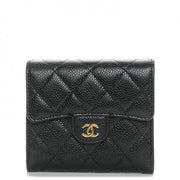Chanel Flap Compact Wallet Quilted Caviar Gold-tone Black
