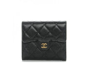 Chanel Flap Compact Wallet Quilted Caviar Gold-tone Black