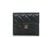 Chanel Flap Compact Wallet Quilted Caviar Gold-tone Black